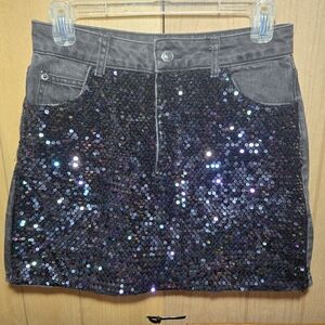 Topshop Moyo Sequin Embellished Black Denin Mini Skirt